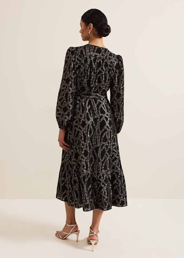 Jazminda Shimmer Wrap Midi Dress