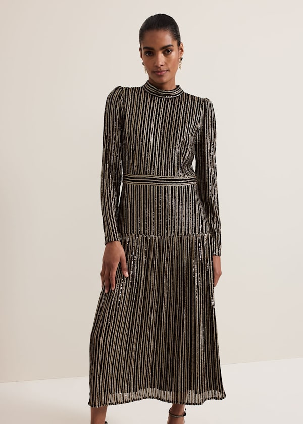 Gloria Sequin Stripe Midi Dress