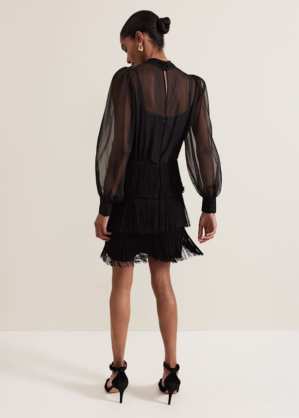 Felicity Black Fringe Skirt Dress