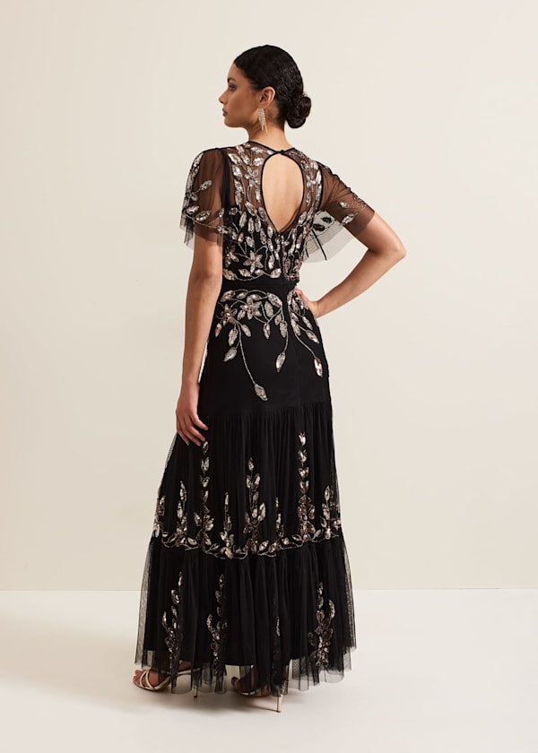 Hilary Black Embellished Midi Dress