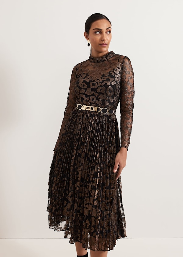 Petite Theodora Leopard Pleat Midi Dress