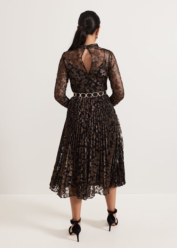 Petite Theodora Leopard Pleat Midi Dress