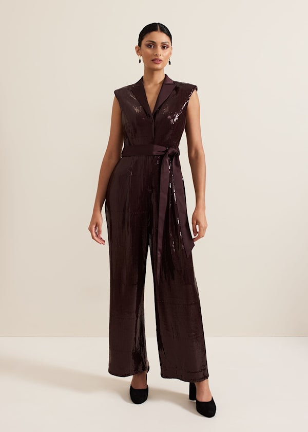 Ivey Burgundy Sequin Jumpsuit