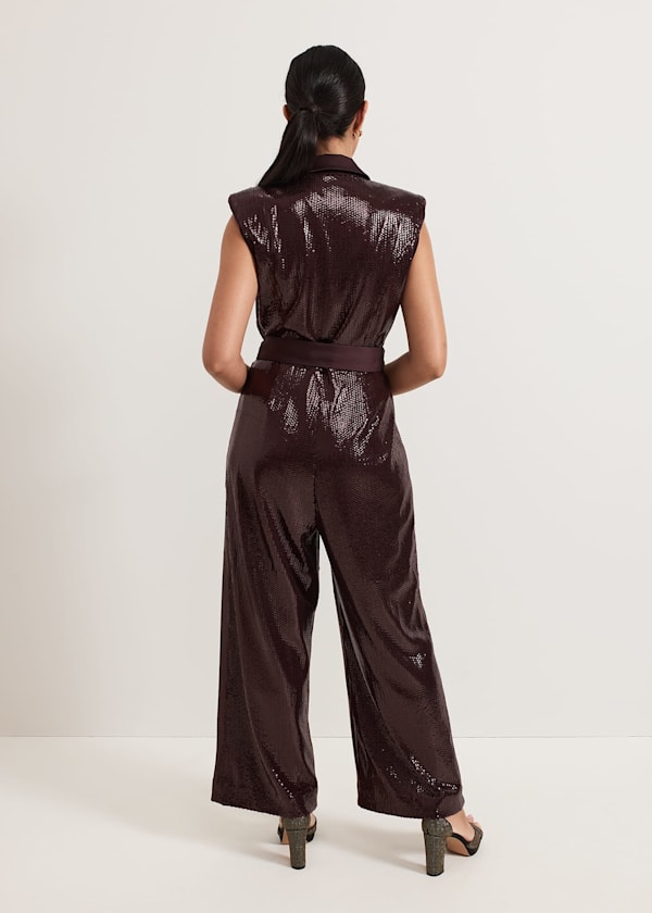 Petite Ivey Burgundy Sequin Jumpsuit