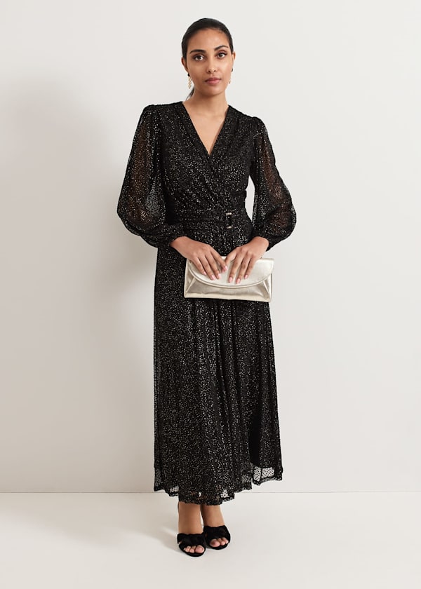 Petite Emre Shimmer Burnout Midi Dress