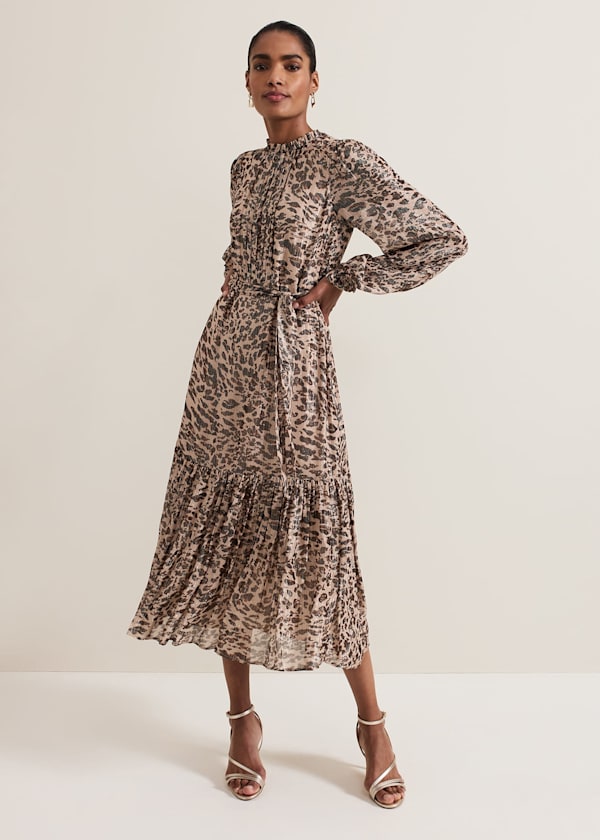 Eve Leopard Print Shimmer Midi Dress