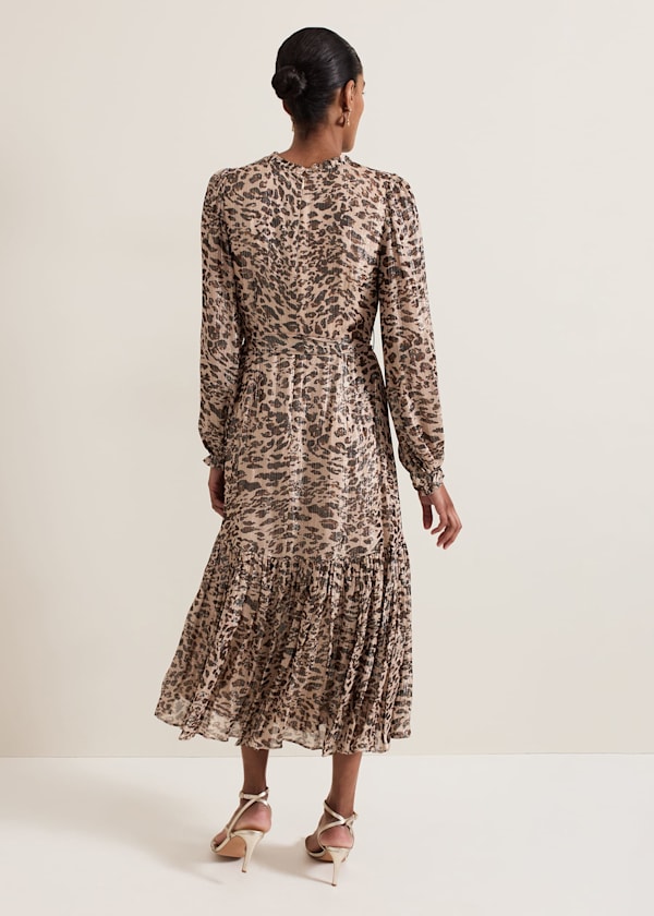 Eve Leopard Print Shimmer Midi Dress