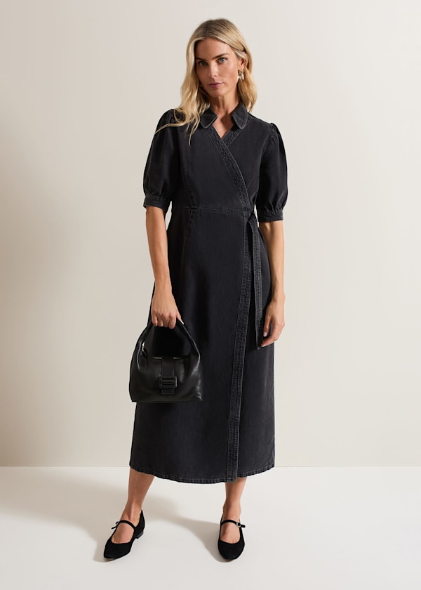 Senita Grey Denim Wrap Dress