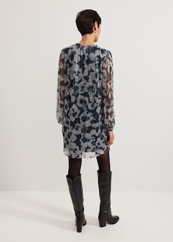 Roma Grey Floral Plisse Midi Dress