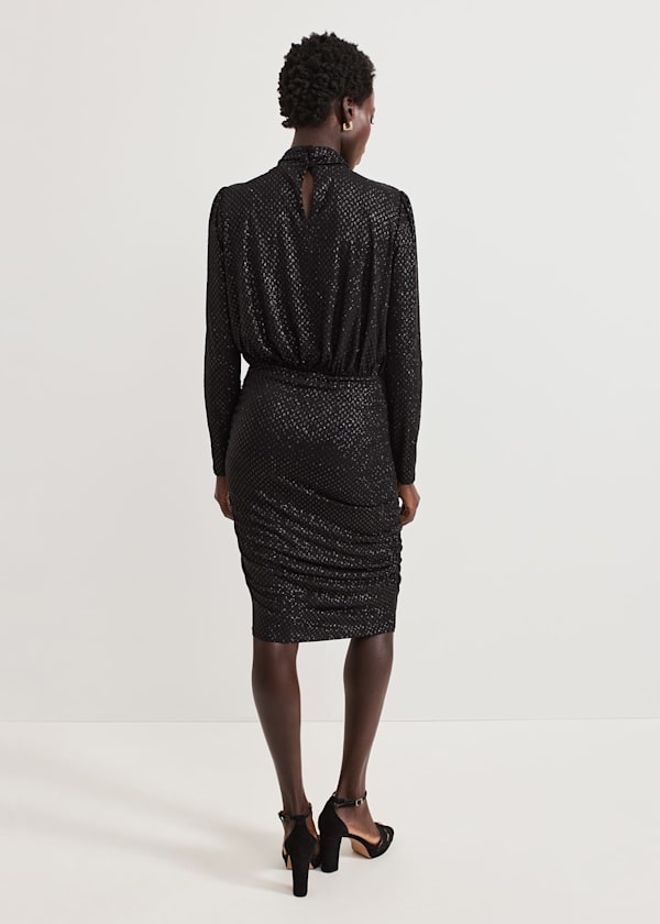 Tessa Black Glitter Printed Fitted Dress