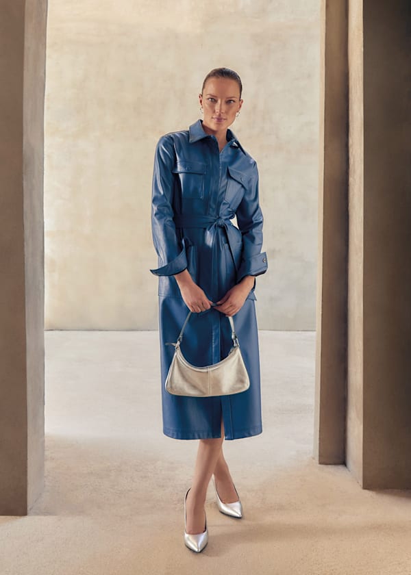 Dila Blue Faux Leather Midi Dress