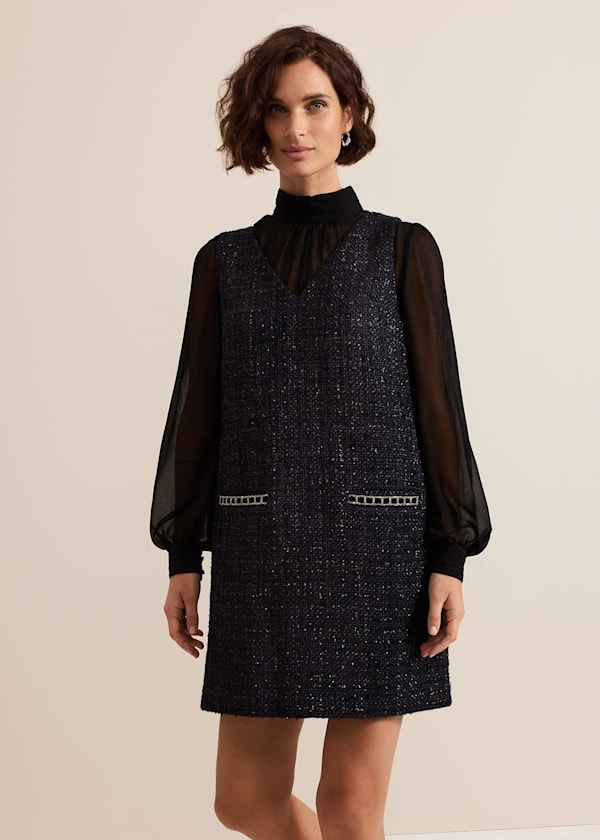 Sabine Navy Tweed Dress