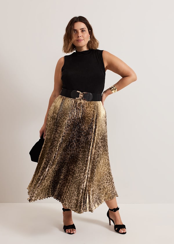 Meloni Jersey Leopard Pleat Midi Dress