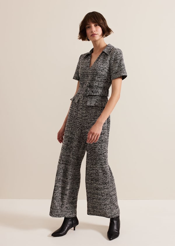 Lavinia Grey Tweed Wide Leg Jumpsuit