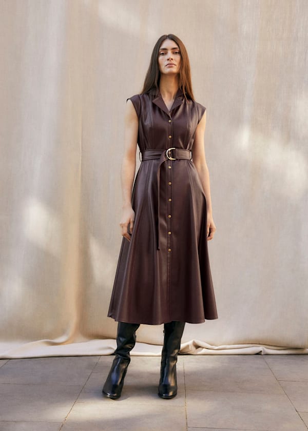 Ellie Burgundy Faux Leather Shirt Dress