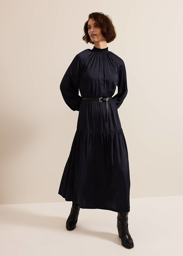 Ornella Navy Satin Dress