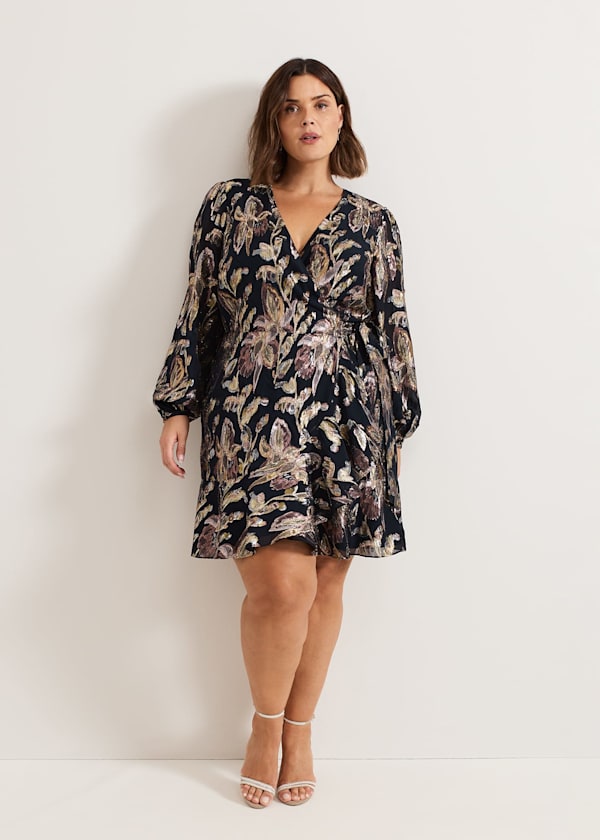 Amelia Navy Foil Wrap Dress