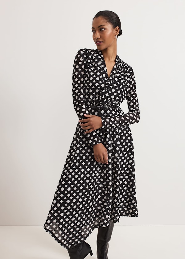 Caitlin Black Printed Mesh Dress