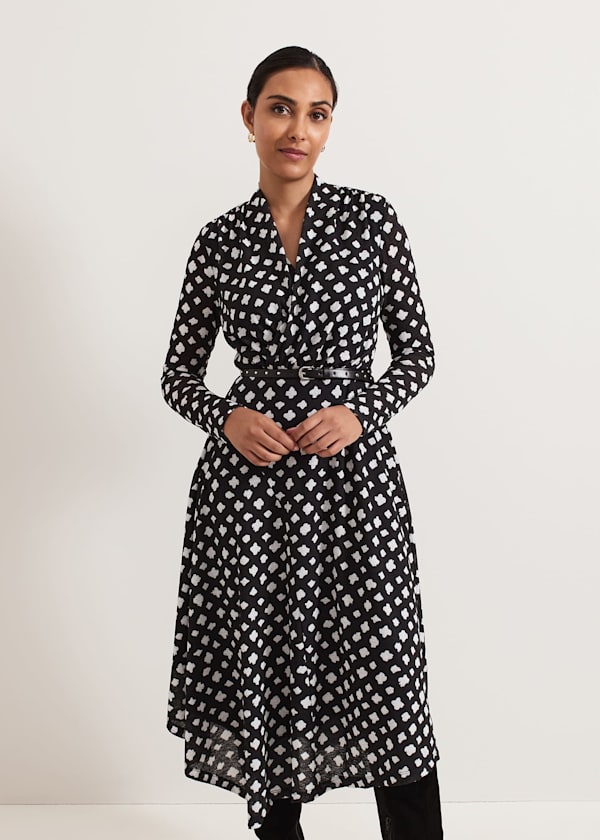 Petite Caitlin Black Printed Mesh Dress