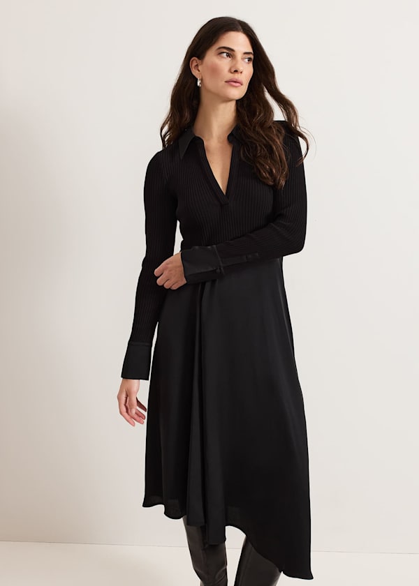 Valeria Black Satin Woven Dress