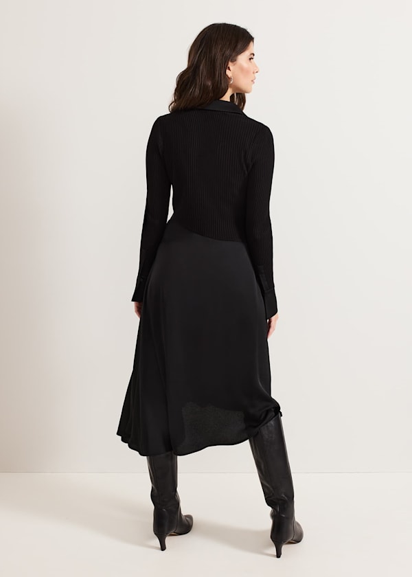 Valeria Black Satin Woven Dress