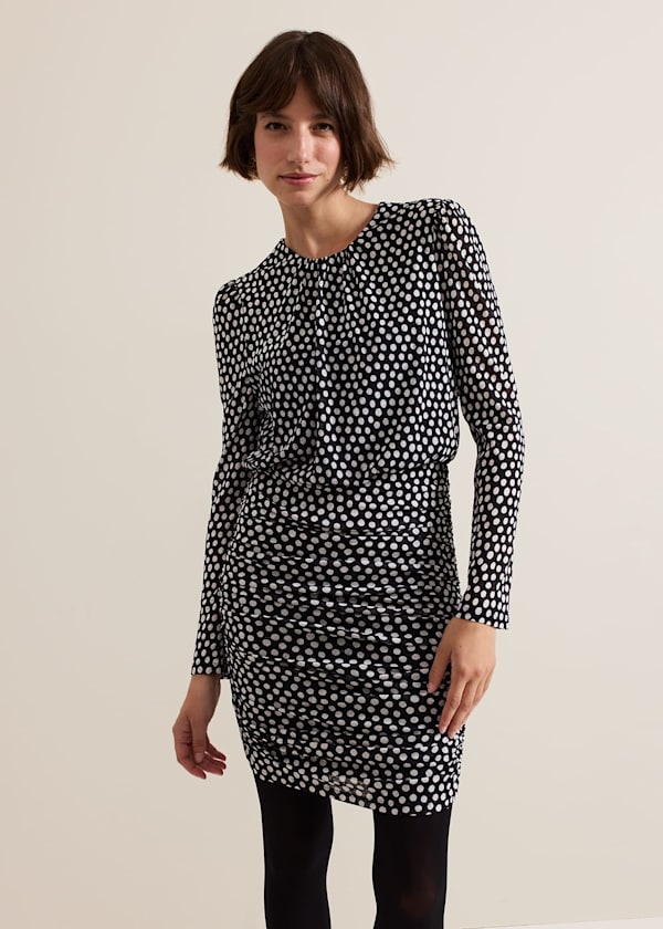 Teodroa Spot Mini Ruched Dress