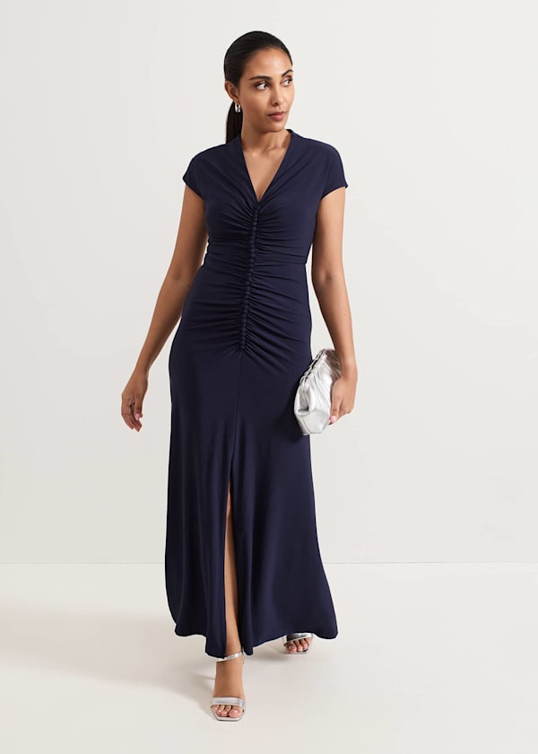 Petite Daisy Navy Ruched Maxi Dress