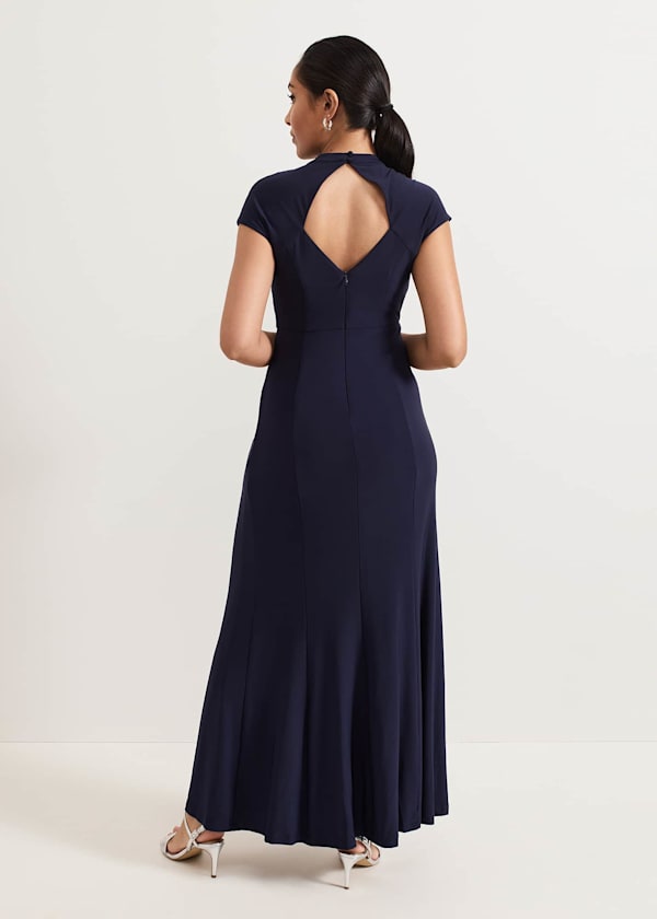 Petite Daisy Navy Ruched Maxi Dress