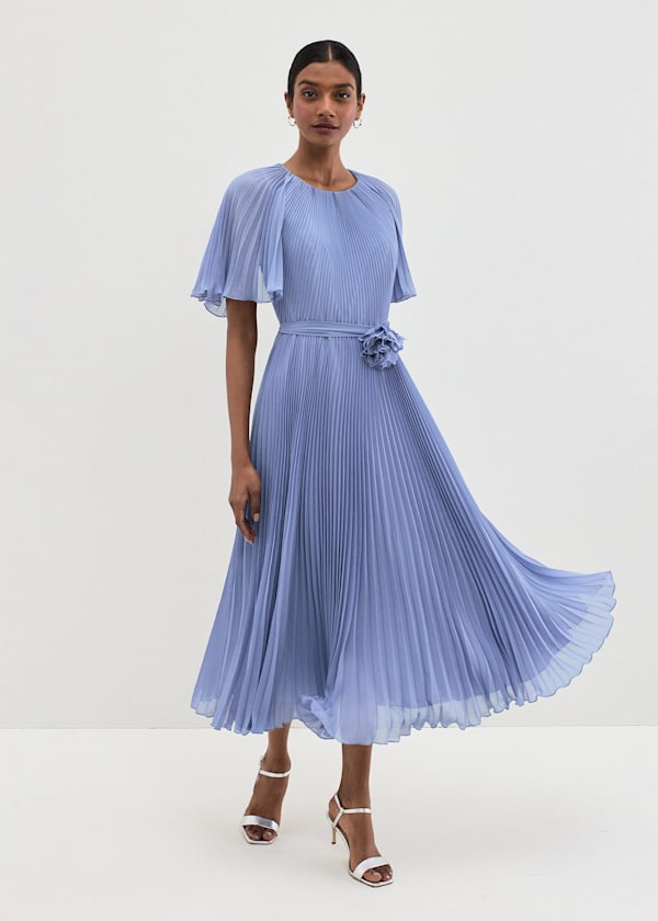 Kathleen Pale Blue Pleat Dress