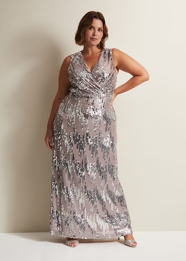 Phase Eight Jaylin Sequin Stripe Maxi Dress, Black/Silver