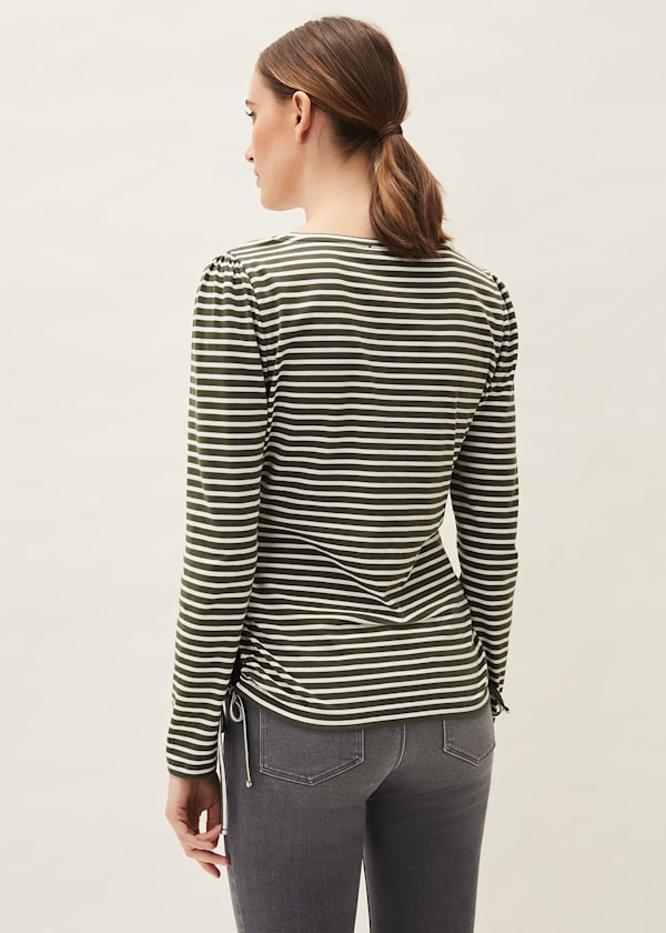 Nettie Stripe Square Neck Drawstring Hem Top