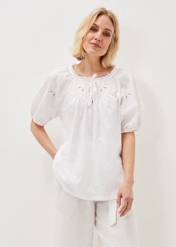 Floella Embroidered Sleeve Jersey Top