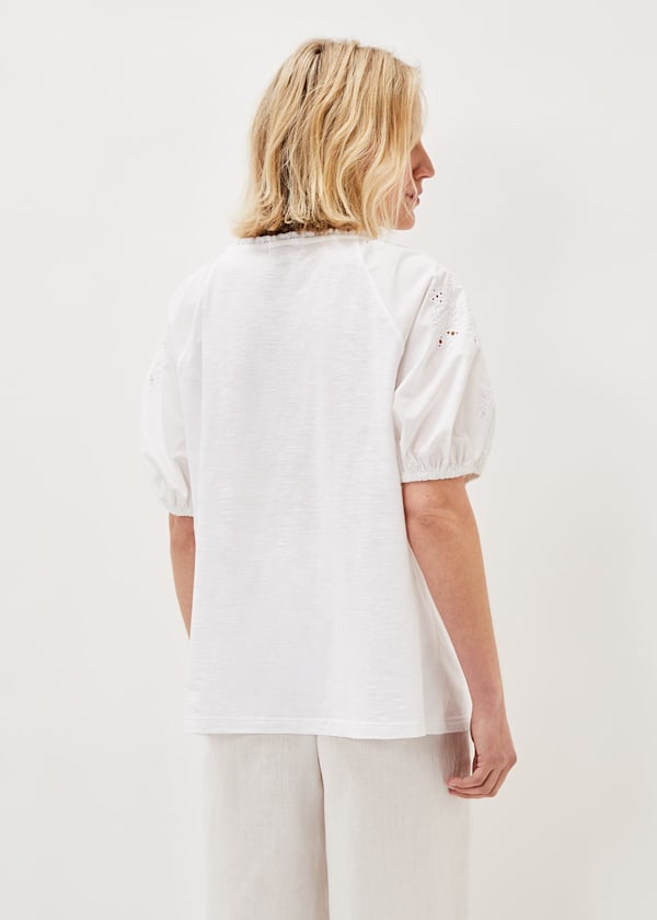 Floella Embroidered Sleeve Jersey Top