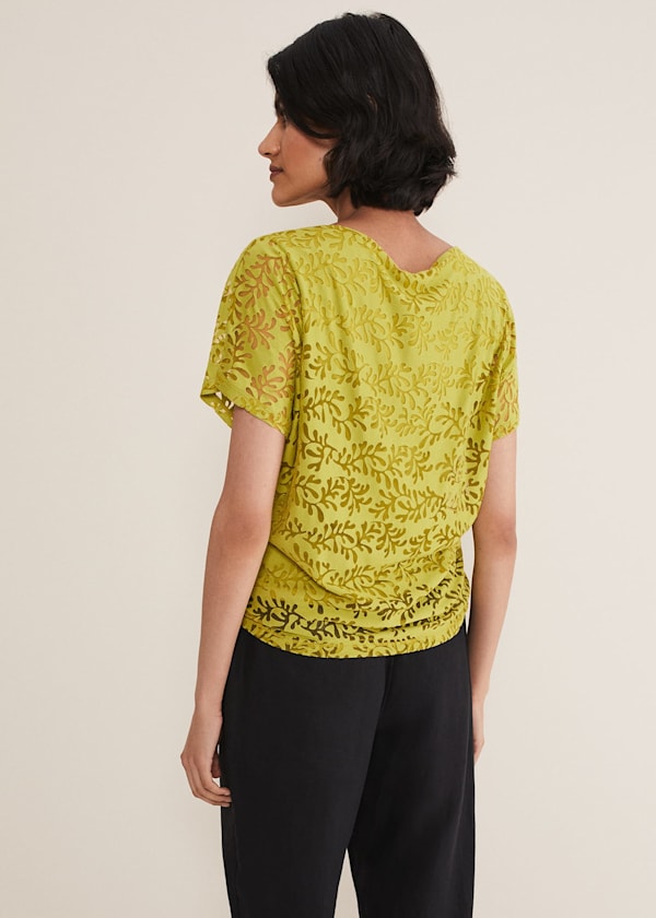Kirstin Leaf Print Burnout Top