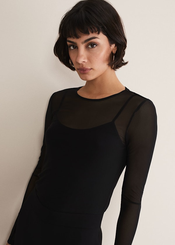 Eleena Black Mesh Top