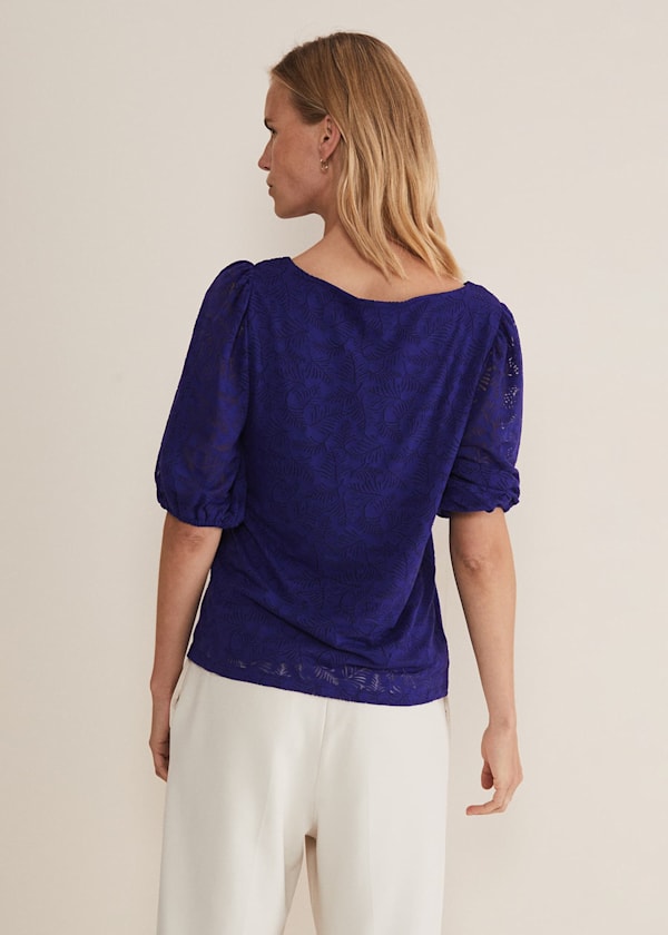 Jaeda Leaf Print Burnout Top