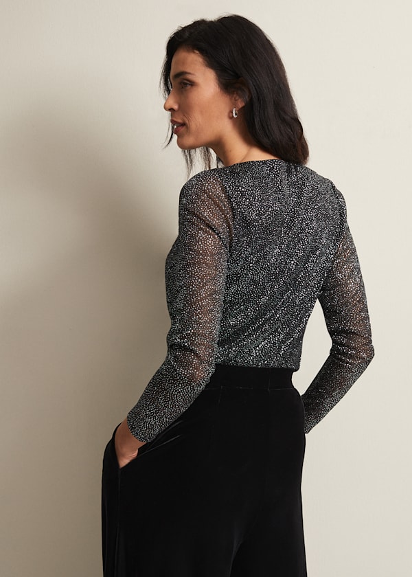 Sera Shimmer Cowl Neck Top