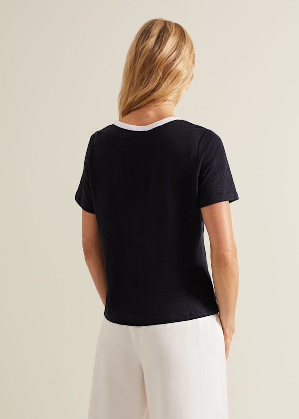 Dorothy Contrast Piping Linen Top