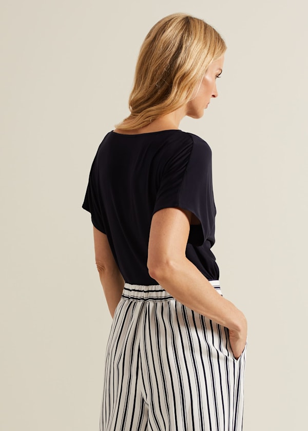 Cheryl Cowl Neck Woven Front Top