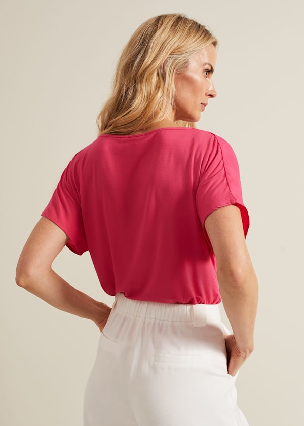 Cheryl Cowl Neck Woven Front Top