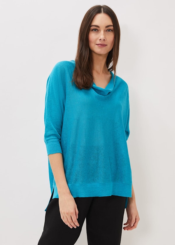 Clare Linen Cowl Neck Fine Knit Jumper