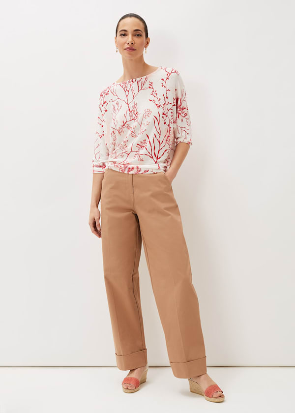Eleanor Coral Print Linen Jumper