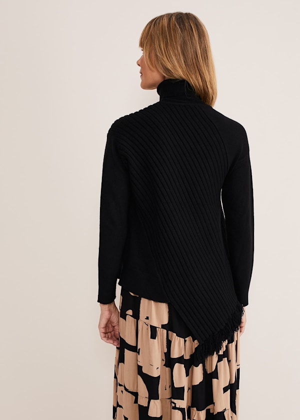 Darcy Cosy Asymmetric Fringe Knit