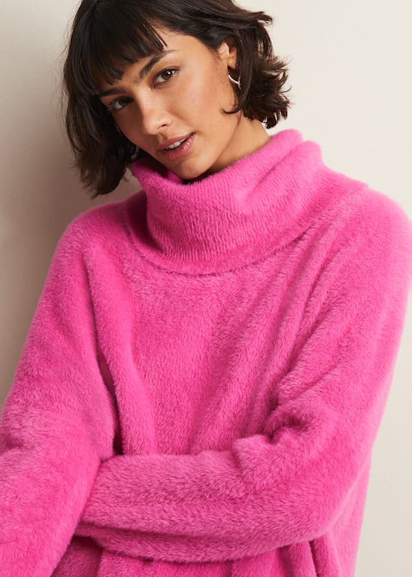 Natalia Pink Roll Neck Knitted Jumper