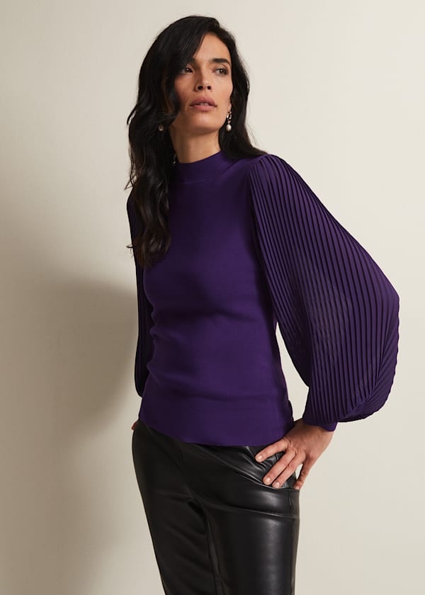 Emryl Purple Pleated Sleeve Jumper