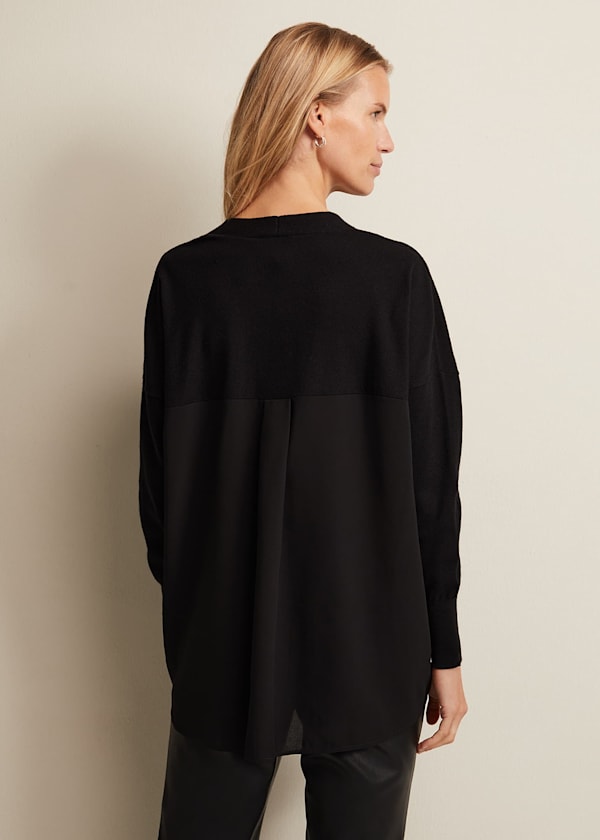 Flora Black V-Neck Fine Knit Top