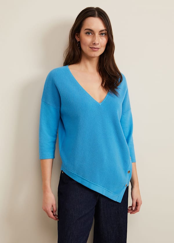 Georgia Ribbed Asymmetric Button Jumper