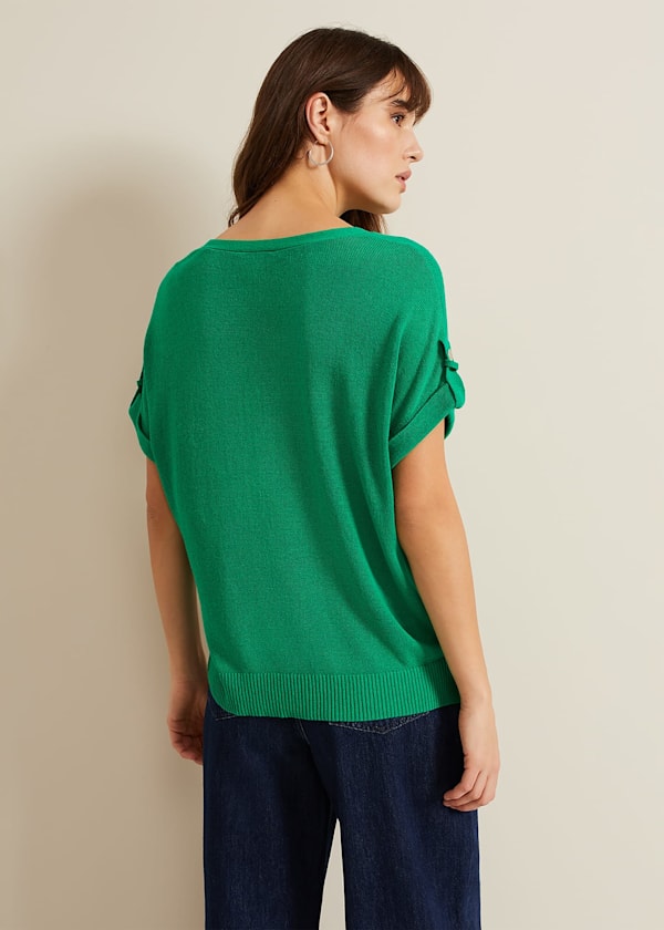 Laura Linen Metal Button Tab Top