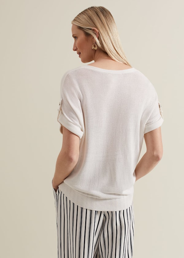 Laura Linen Metal Button Tab Top