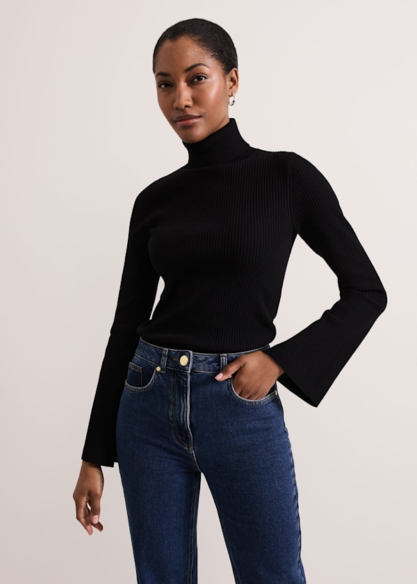 Fran Fluted Sleeve Ribbed Roll Neck